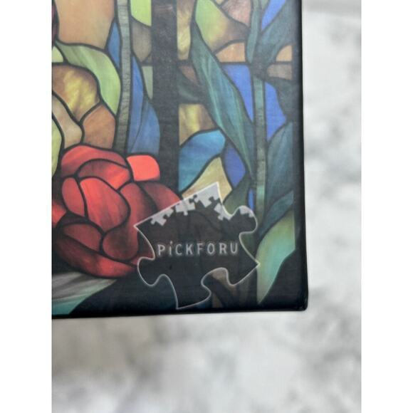 PICKFORU Stained Glass Bunny Jigsaw Puzzle 1000 Pieces Garden Flowers Colorful - Picture 3 of 9